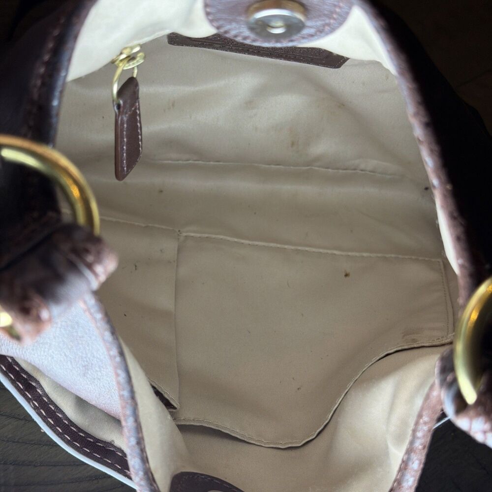 Vtg Brown Leather Turnlock Crossbody Bag Gold Hardware Penelope Snakeskin - Picture 4 of 7